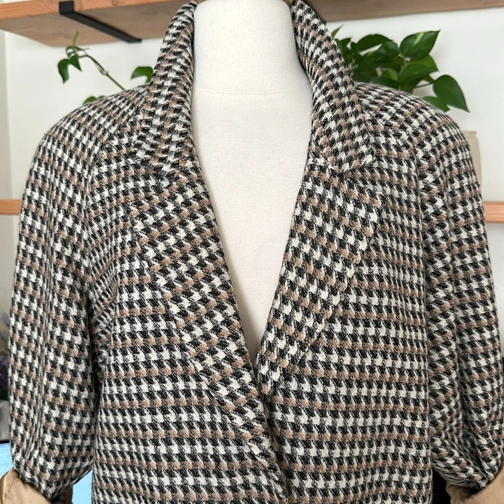 DAVID MERYL Vintage 80s Wool Blazer Jacket Houndstooth‎ Academia Cropped, Size 6 - Picture 5 of 15